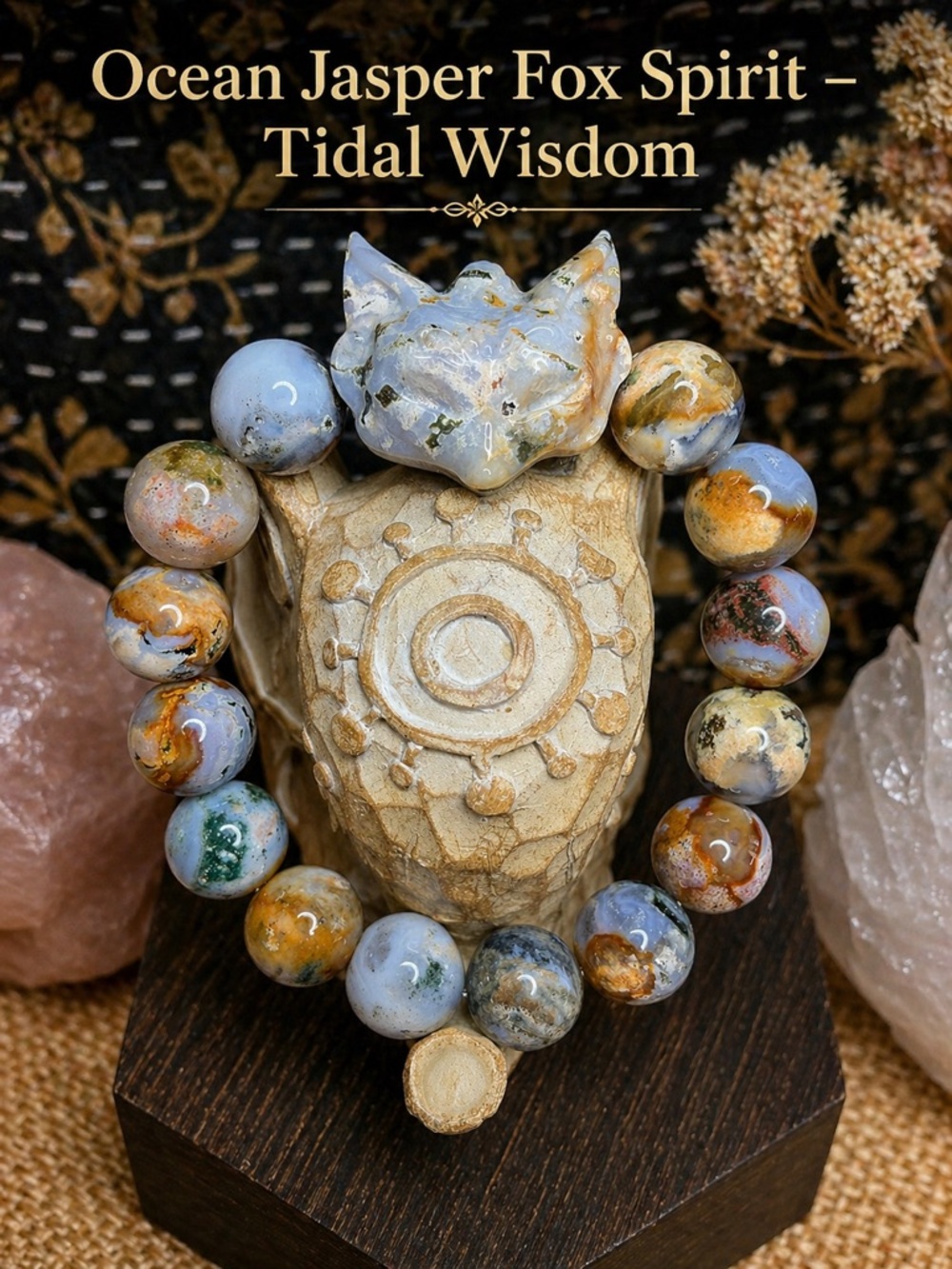 Ocean Jasper 13mm with Ocean Jasper Fox Mask:  Fox Spirit – Tidal Wisdom